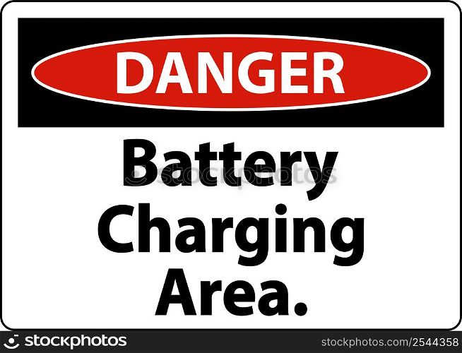 Danger Battery Charging Area Sign On White Background