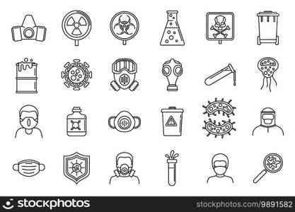 Danger biohazard icons set. Outline set of danger biohazard vector icons for web design isolated on white background. Danger biohazard icons set, outline style