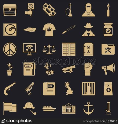 Danger crime icons set. Simple style of 36 danger crime vector icons for web for any design. Danger crime icons set, simple style