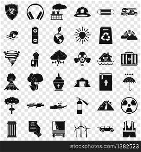 Danger disaster icons set. Simple style of 36 danger disaster vector icons for web for any design. Danger disaster icons set, simple style