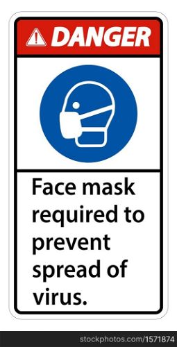 Danger Face mask required to prevent spread of virus sign on white background