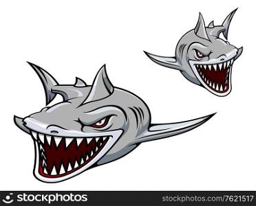 Danger gray shark with sharp teeth. Vector illustration for sport team mascot