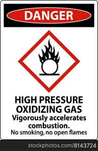Danger High Pressure Oxidizing Gas GHS Sign On White Background