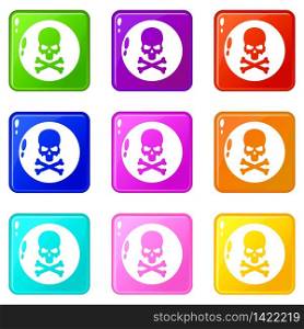 Danger icons set 9 color collection isolated on white for any design. Danger icons set 9 color collection