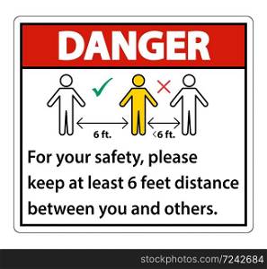 Danger Keep 6 Feet Distance,For your safety,please keep at least 6 feet distance between you and others.