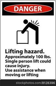 Danger Lifting Hazard Use Assistance Label On White Background