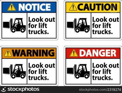 Danger Look Out For Lift Trucks Sign On White Background