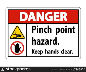 Danger Pinch Point Hazard,Keep Hands Clear Symbol Sign Isolate on White Background,Vector Illustration