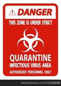 Danger Quarantine Infectious Virus Area Sign Isolate On White Background,Vector Illustration EPS.10