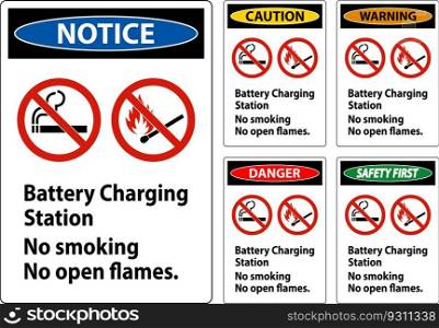 Danger Sign Battery Charging Station, No Smoking, No Open Flames