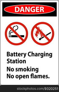 Danger Sign Battery Charging Station, No Smoking, No Open Flames