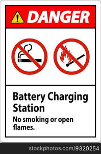 Danger Sign Battery Charging Station, No Smoking Or Open Flames