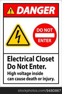 Danger Sign Electrical Closet - Do Not Enter. High Voltage Inside Can Cause Death Or Injury