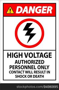 Danger Sign High Voltage, Authorized Personnel Only, Contact Will Result In Shock Or Death