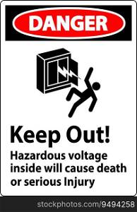 Danger Sign Keep Out  Hazardous Voltage Inside, Will Cause Death Or Serious Injury
