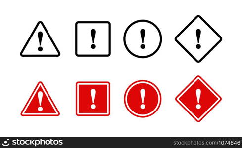 Danger symbol in circle, triangle and square, flat design.