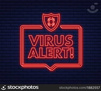 Danger symbol vector illustration. Virus protection. Computer virus alert. Safety internet technology, data secure. Neon icon. Danger symbol vector illustration. Virus protection. Computer virus alert. Safety internet technology, data secure. Neon icon.