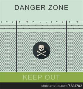 Danger zone and skull sign.. Danger zone with fence and sign of the skull bones.