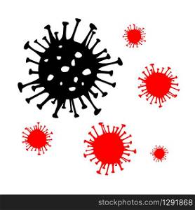 Dangerous Coronavirus red and black vector Icon. 2019-nCoV bacteria isolated on white background. COVID-19 Wuhan corona virus disease sign SARS pandemic concept symbol. China Human health and medical. Dangerous Coronavirus red and black vector Icon. 2019-nCoV bacteria isolated on white background. COVID-19 Wuhan corona virus disease sign SARS pandemic concept symbol. China. Human health and medical