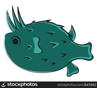 Dangerous looking fish in green colour with big dorsal , vector, color drawing or illustration.
