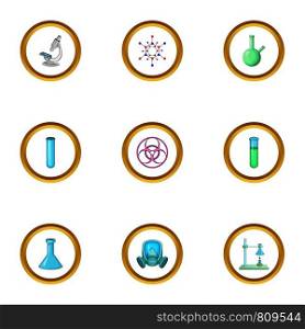 Dangerous research icons set. Cartoon style set of 9 dangerous research vector icons for web design. Dangerous research icons set, cartoon style