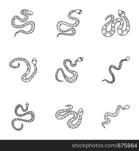 Dangerous snake icon set. Outline set of 9 dangerous snake vector icons for web isolated on white background. Dangerous snake icon set, outline style