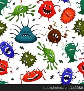 Dangerous. Streptococcus lactobacillus staphylococcus and others microbes in cartoon style. Vector seamless pattern microbe and virus bacterium illustration. Dangerous. Streptococcus lactobacillus staphylococcus and others microbes in cartoon style. Vector seamless pattern