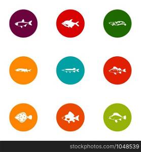 Dap fish icons set. Flat set of 9 dap fish vector icons for web isolated on white background. Dap fish icons set, flat style
