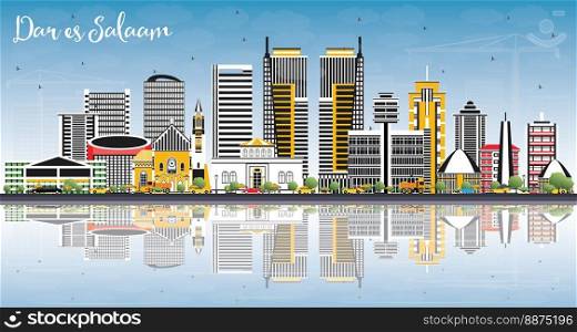 Dar Es Salaam Tanzania Skyline with Color Buildings, Blue Sky and Reflections. Vector Illustration. Business Travel and Tourism Concept with Modern Architecture.