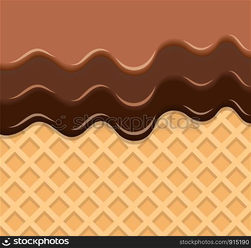 Dark and Milk Chocolate Melted on Wafer Background. Vector Illustration, eps 10