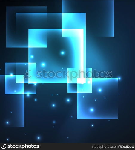 Dark background design with squares and shiny glowing effects. Dark background design with blue shiny glowing effects, lines and glass squares