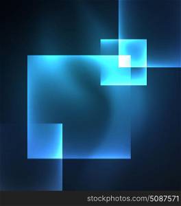 Dark background design with squares and shiny glowing effects. Dark background design with blue shiny glowing effects, lines and glass squares