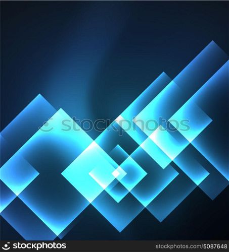 Dark background design with squares and shiny glowing effects. Dark background design with blue shiny glowing effects, lines and glass squares