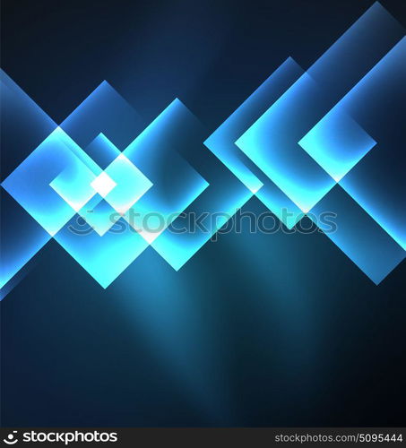 Dark background design with squares and shiny glowing effects. Dark background design with blue shiny glowing effects, lines and glass squares