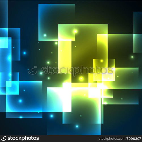 Dark background design with squares and shiny glowing effects. Dark background design with shiny glowing effects, lines and glass squares