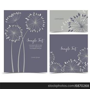 Dark background with flowers. Vector illustration of dandelion flower. Dark background with flowers with place for text. Set of greeting cards