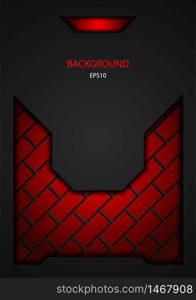 Dark black and red tech brick design. Vector steel metal background