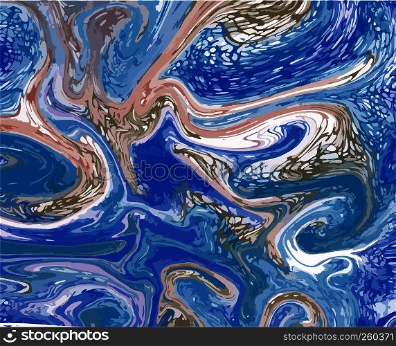 Dark Blue and Gold Marble Vector Ink Texture. Hand drawn marbling illustration technique. Watercolor imitation digital stains, abstract background, aqua print artistic effect.. Rainbow Vector Ink Texture. Hand drawn marbling illustration technique.