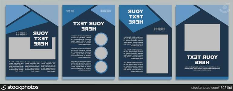Dark blue marketing brochure template. Flyer, booklet, leaflet print, cover design with copy space. Your text here. Vector layouts for magazines, annual reports, advertising posters. Dark blue marketing brochure template