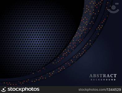 Dark blue metal background with curve line overlapping with glitter and dot design modern with copy space for text. Modern style. Vector illustration