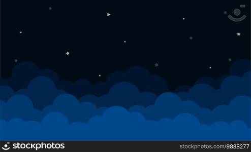 Dark blue night sky clouds landscape with stars landscape background vector illustration.