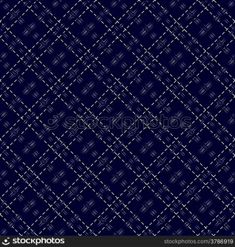 Dark blue seamless mesh vector pattern with diagonal dashed lines. Dark blue seamless mesh pattern