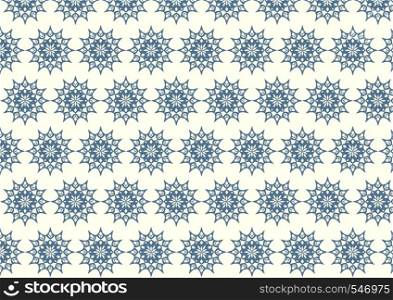 Dark blue vintage flower and modern shape and lobe pattern on pastel background. Classic blossom pattern style for old and ancient design