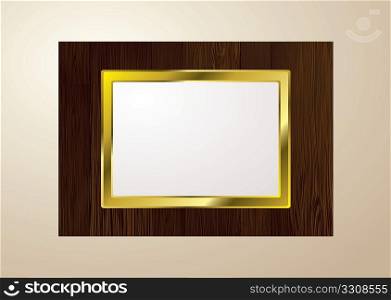 Dark brown wood picture frame with grain and gold edge