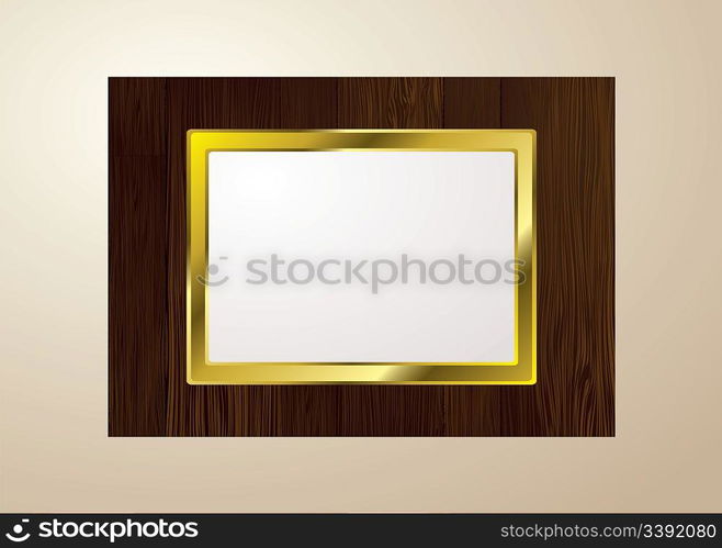 Dark brown wood picture frame with grain and gold edge