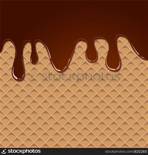 Dark Chocolate Melted on Wafer Background. Vector Illustration, eps 10