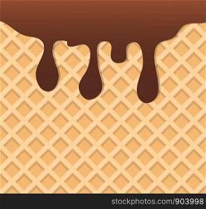 Dark Chocolate Melted on Wafer Background. Vector Illustration, eps 10