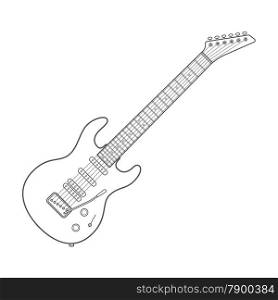 dark contour electric guitar technical illustration. vector dark outline design white electric guitar illustration with shadows