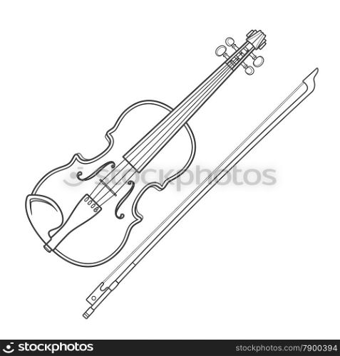 dark contour vector fiddle violin. vector grey outline vector violin fiddle bow on white background technical illustration