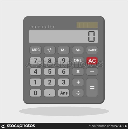 Dark electronic calculator in flat style. Pocket calculators for finance, business, math, and education, Digital keypad math device, vector illustration.